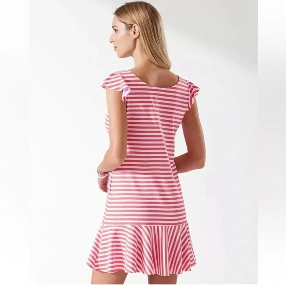 Tommy Bahama Breaker Bay Stripe Flounce Coral Coast Dress Size XS (Fits large) - Picture 5 of 10